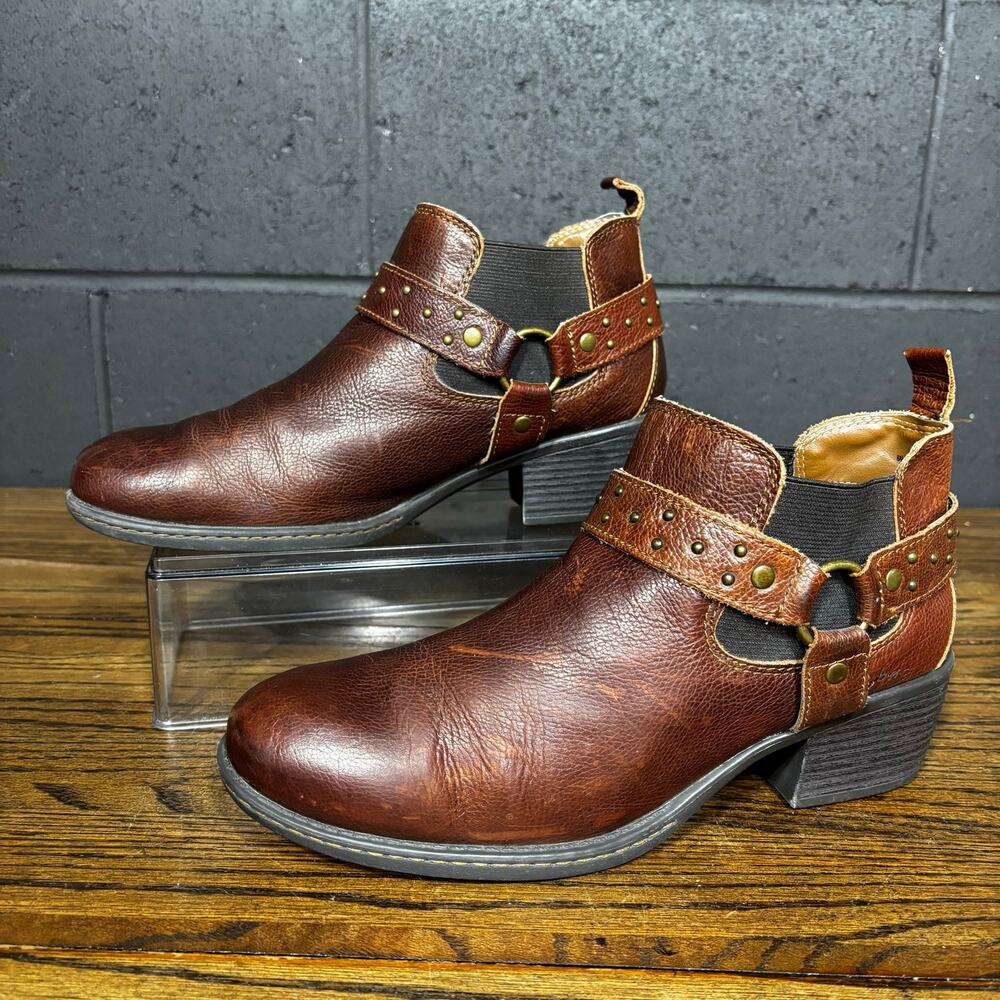 BOC Born Brown Leather Cutout Harness Ankle Boots Studded Western Women’s 10 - Picture 2 of 8